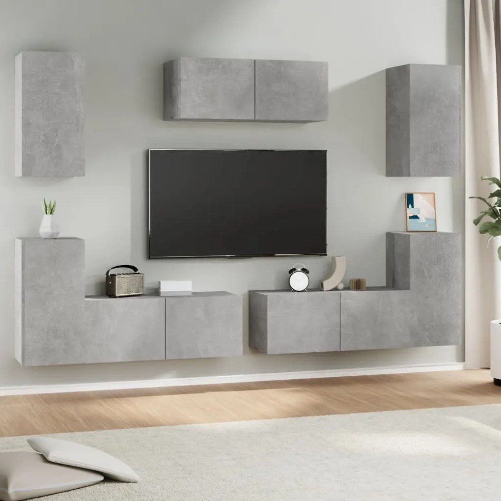 vidaXL Σετ Επίπλων Τηλεόρασης 7 Τεμαχίων Γκρι Σκυρ. Επεξεργασμένο Ξύλο