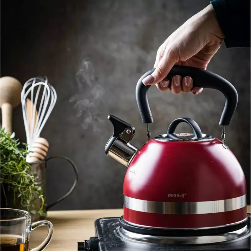 Βραστήρας με σφυρίχτρα Kinghoff KH 1853, 1,8 l, Επαγωγή, Θερμομονωμένη λαβή, Κόκκινο