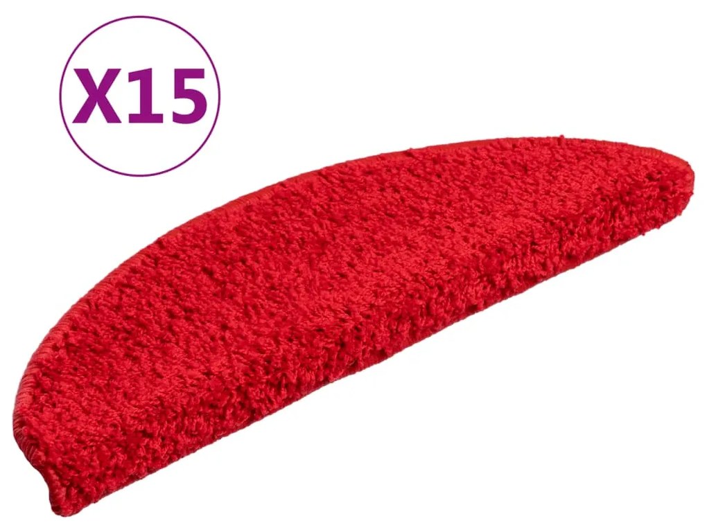 vidaXL Πατάκια Σκαλιών 15 τεμ. Κόκκινα Ημίκυκλα 56x17x3 εκ.