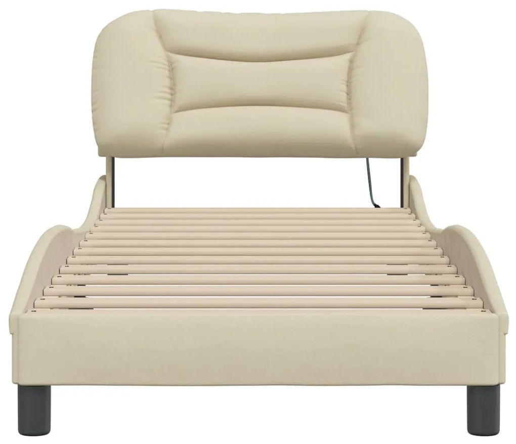 vidaXL Πλαίσιο κρεβατιού με LED χωρίς στρώμα Hvar Κρεμ 90x190 εκ. Ύφασμα