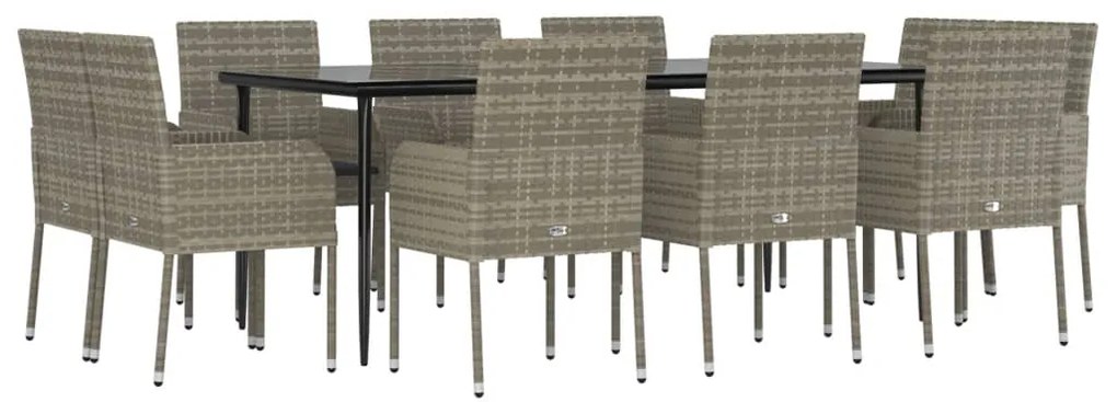 vidaXL Σετ Τραπεζαρίας Κήπου 11τεμ Μαύρο&amp;Γκρι Συνθ. Ρατάν με Μαξιλάρια