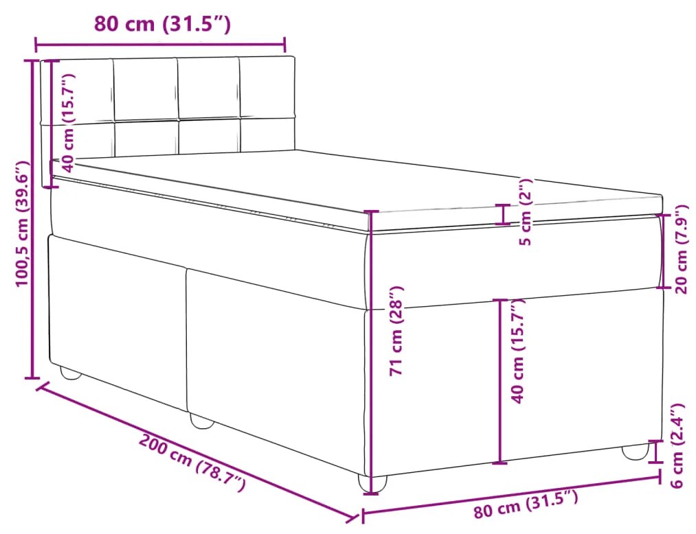 Κρεβάτι Boxspring με Στρώμα Σκούρο Γκρι 80x200 εκ. Υφασμάτινο - Γκρι