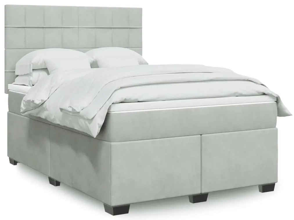 vidaXL Κρεβάτι Boxspring με Στρώμα Ανοιχτό Γκρι 140x200 εκ. Βελούδινο