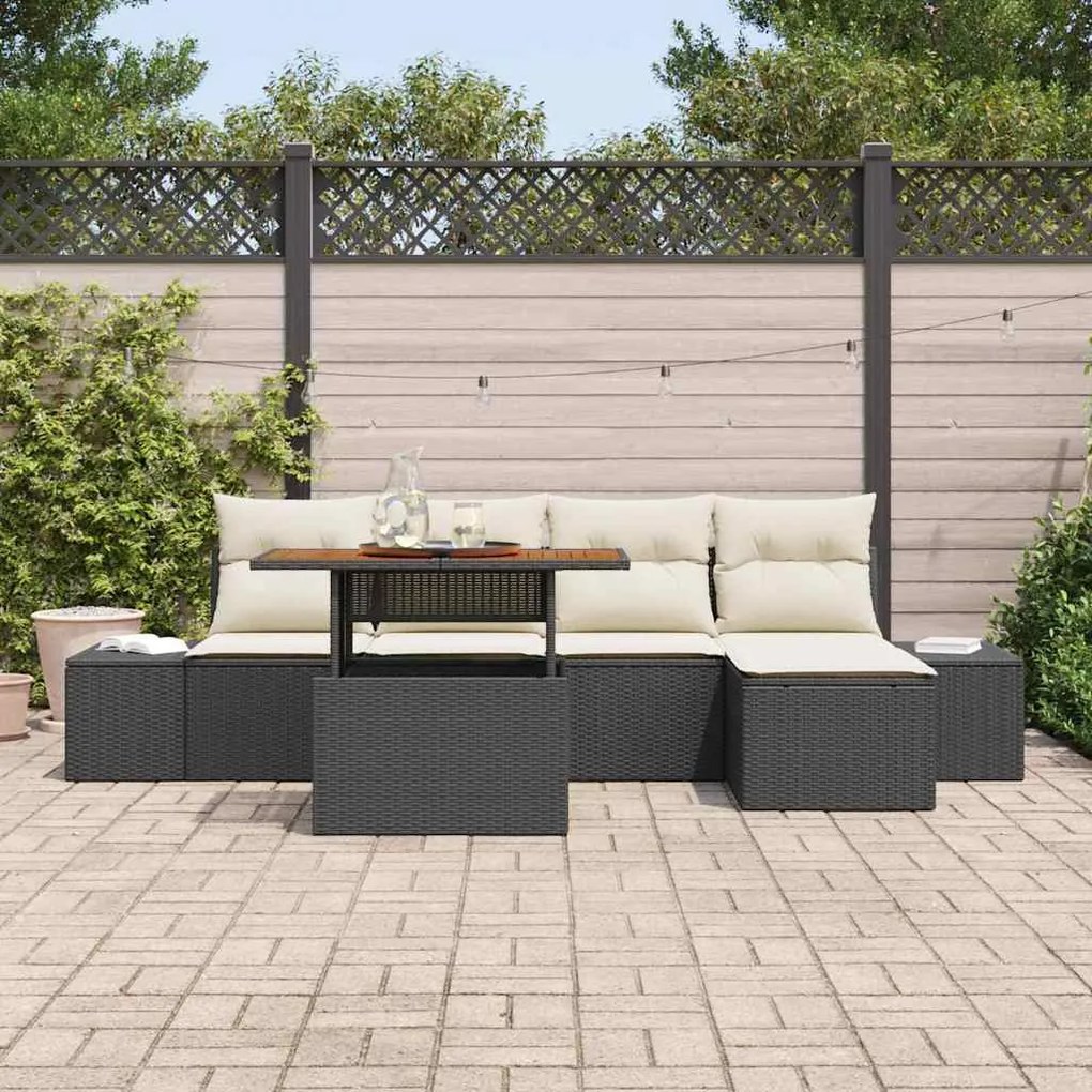 vidaXL Σέτ φαγητού για κήπο με μαξιλάρι 6 pcs Μαύρο, Κρέμα