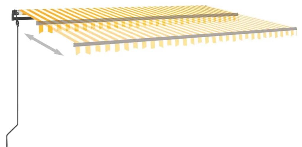 vidaXL Τέντα Συρόμενη Χειροκίνητη Κίτρινο / Λευκό με LED 5x3 μ.