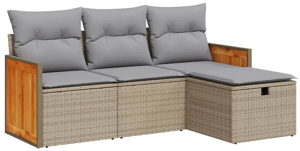 vidaXL Σετ Καναπέ Κήπου 4 τεμ. Μπεζ Συνθετικό Ρατάν με Μαξιλάρια