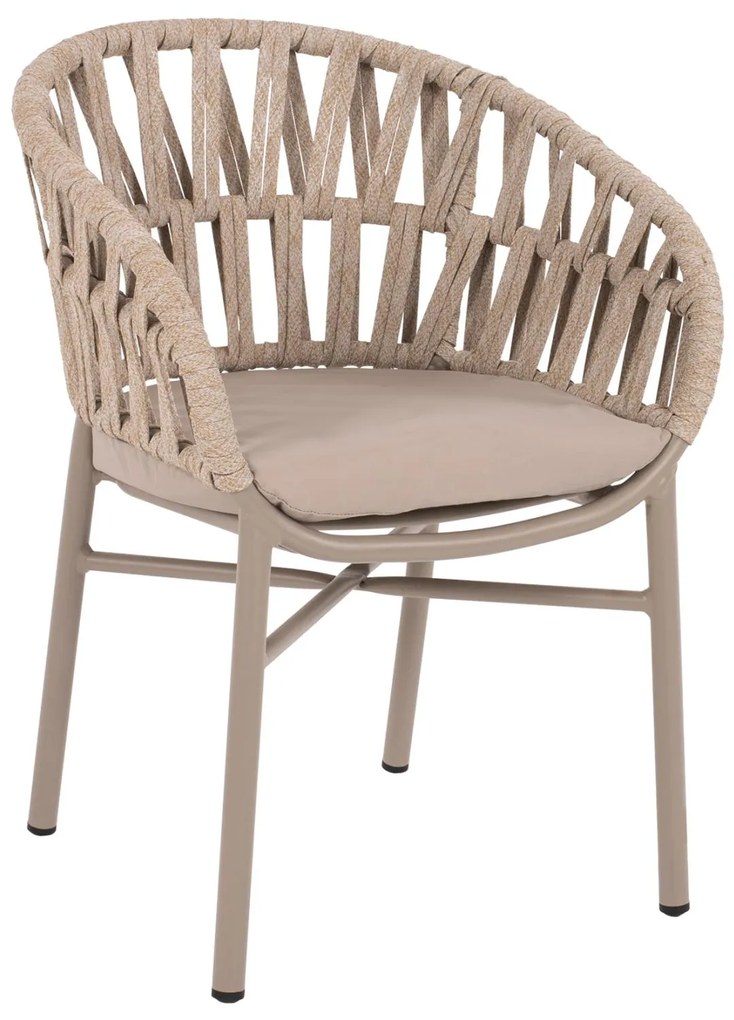 ARMCHAIR ALUMINUM LIGHT MOCHA &amp; BEIGE ROPE 57x56x78Hcm.