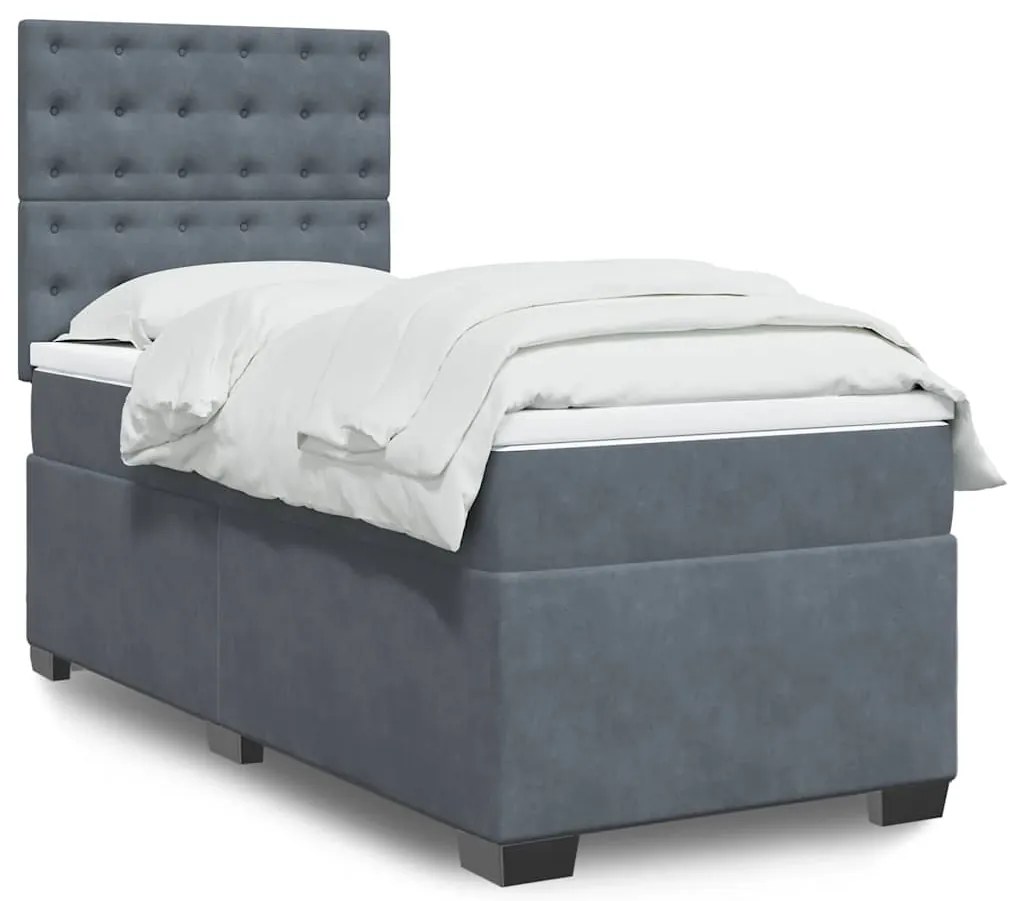 vidaXL Κρεβάτι Boxspring με Στρώμα Σκούρο Γκρι 90x190 εκ. Βελούδινο
