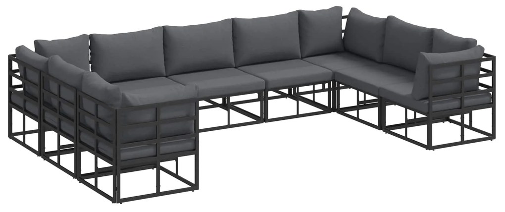 Σετ Καναπέ Κήπου με μαξιλάρι 9 pcs Μαύρο Αλουμίνιο