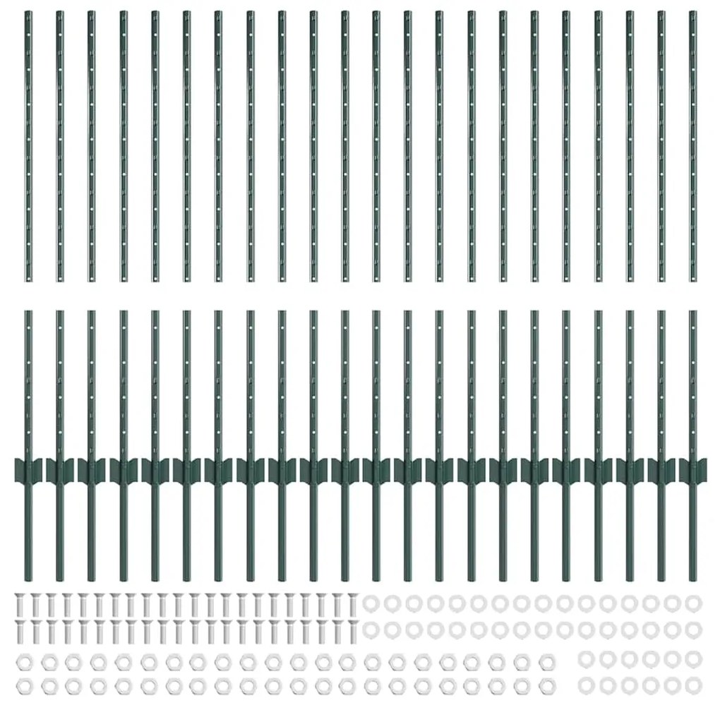 vidaXL Ασημένιοι Πόλοι Φράχτη 22 pcs Πράσινο Μέταλλο