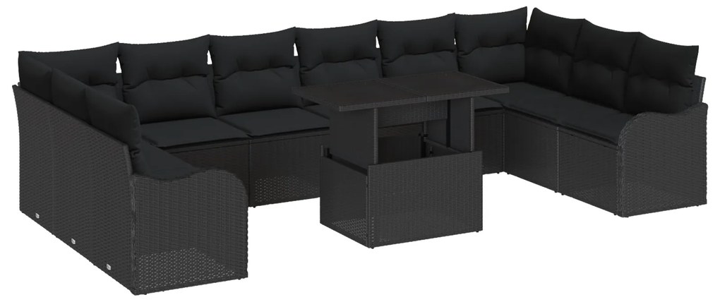 vidaXL 11 Τεμαχίων Σετ Καναπέ Κήπου με Μαξιλάρια Μαύρο Πολυ Ρατάν
