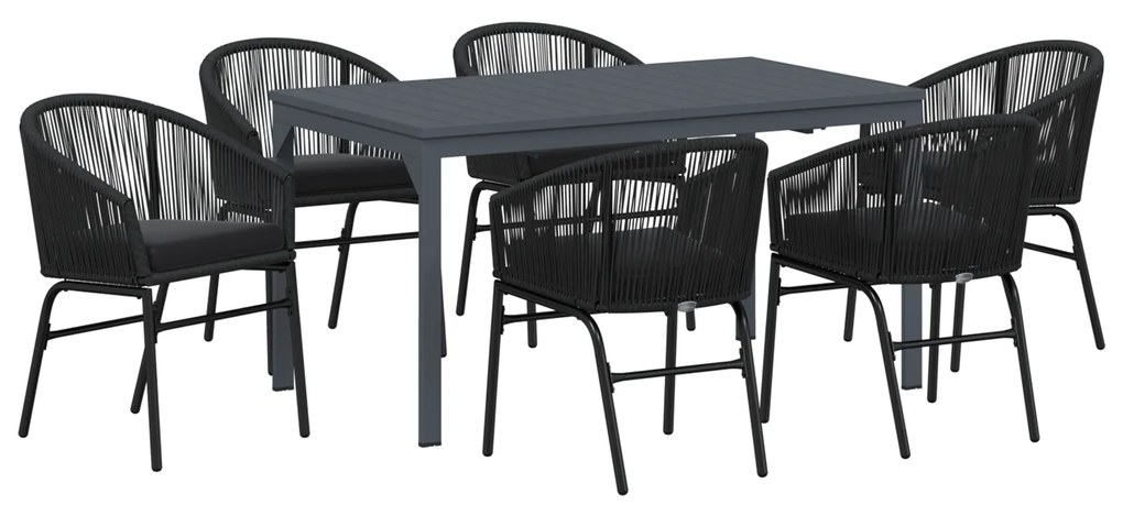 vidaXL Σετ Δείπνου 7 Τεμαχίων με Μαξιλάρια Μαύρο Poly Rattan