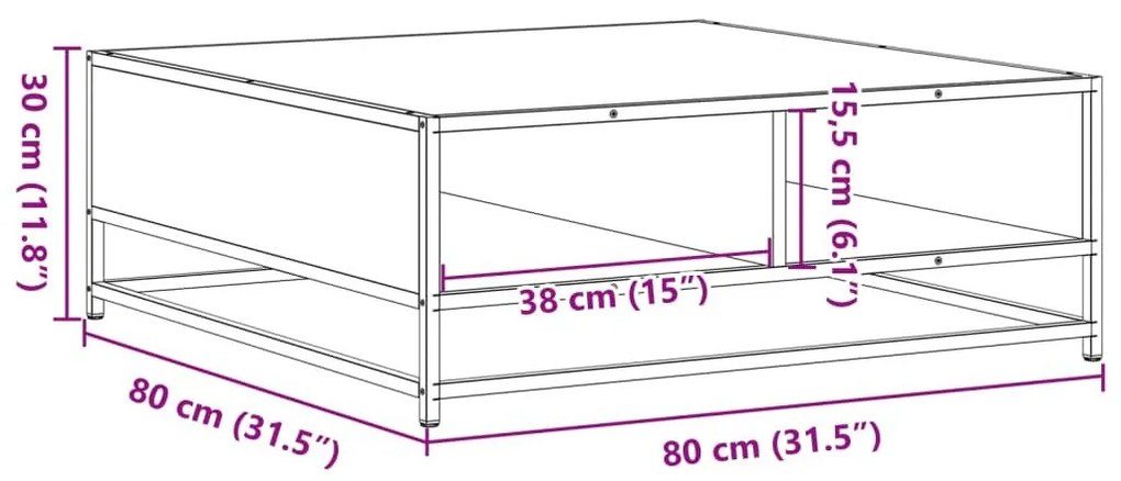 Τραπεζάκι Σαλονιού Καπνιστή Δρυς 80x80x30 εκ. Επ. Ξύλο&amp;Μέταλλο - Καφέ