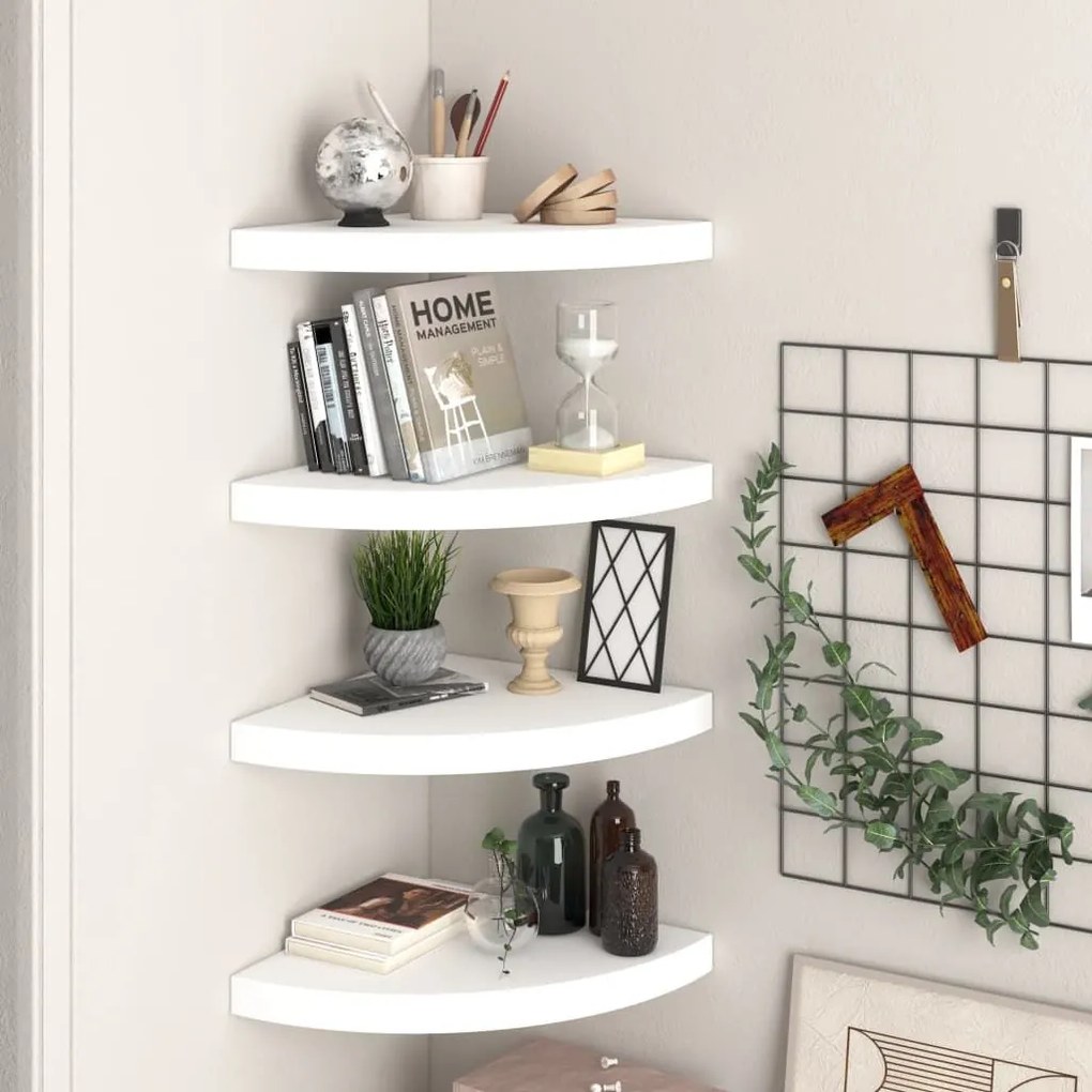 Ράφια Τοίχου Γωνιακά 4 τεμ. Άσπρα 35x35x3,8 εκ. MDF 323918