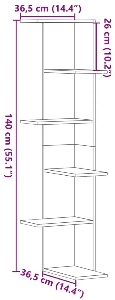 Γωνιακή Ραφιέρα Τοίχου Μαύρο 50x50x179 εκ. Επεξ. Ξύλο - Μαύρο