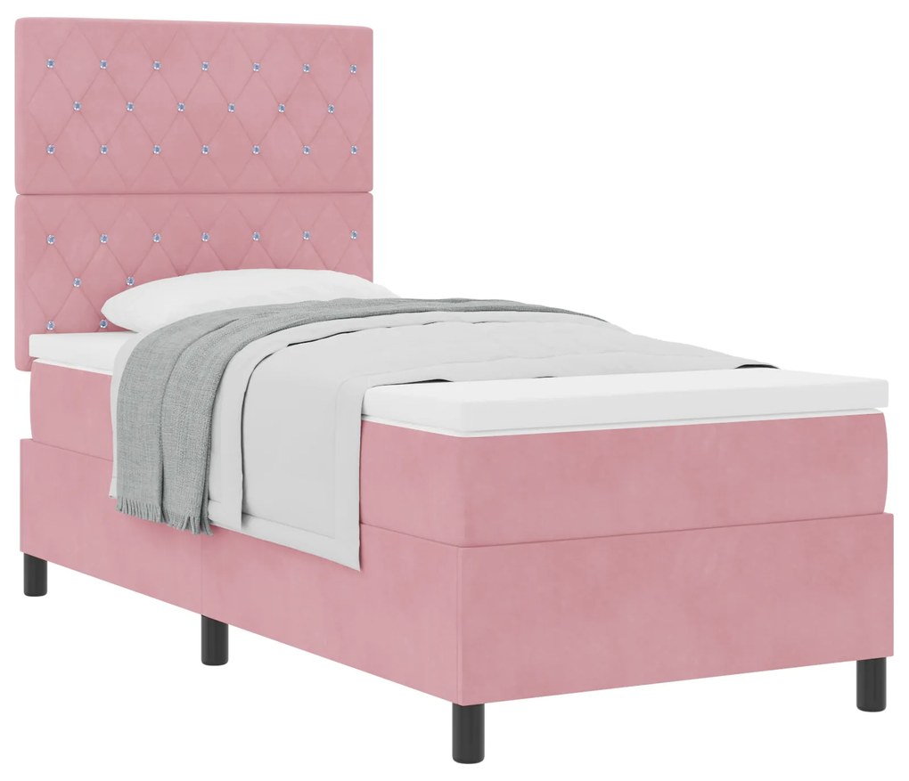 vidaXL Κρεβάτι Box Spring με Στρώμα Ροζ 90x200 εκ Βελούδο