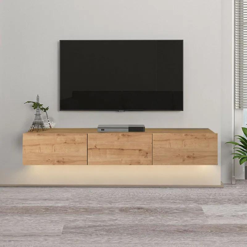 Έπιπλο τηλεόρασης επιτοίχιο Damla Megapap από μελαμίνη με LED χρώμα sapphire oak 180x29,5x29,5εκ. - Μελαμίνη - GP042-0169,2