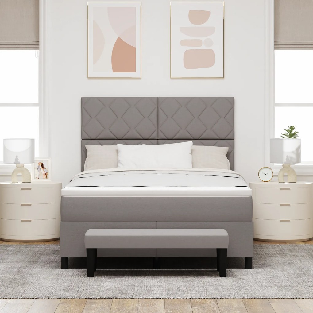 vidaXL Κρεβάτι με Ελατήριο και Στρώμα Taupe 140x190 εκ. Ύφασμα