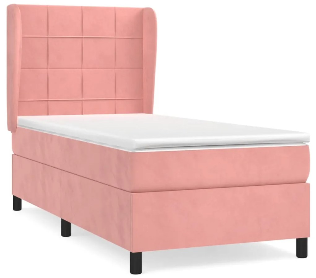 vidaXL Κρεβάτι Boxspring με Στρώμα Ροζ 90x190 εκ. Βελούδινο