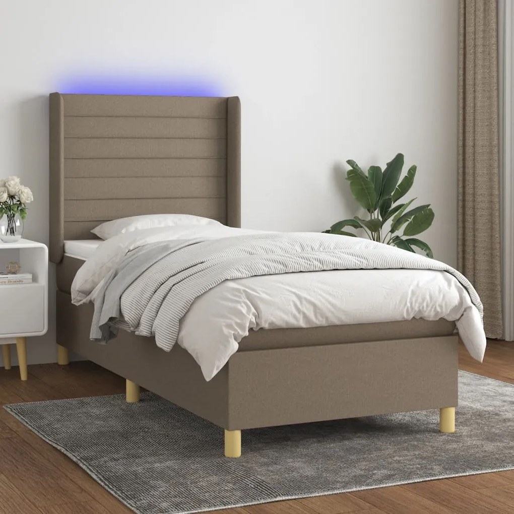 vidaXL Κρεβάτι Boxspring με Στρώμα & LED Taupe 80x200 εκ. Υφασμάτινο