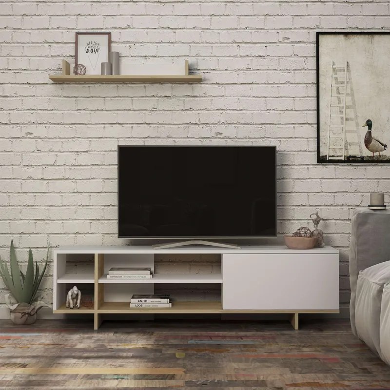 Σύνθετο σαλονιού Saloon pakoworld σε λευκή-oak απόχρωση 160x35.5x44εκ (1 τεμάχια)