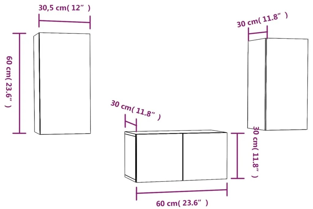 vidaXL Σετ Επίπλων Τηλεόρασης 3 Τεμαχίων Καπνιστή δρυς Επεξ. Ξύλο