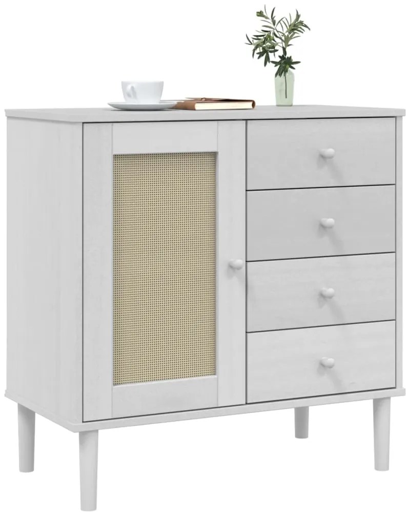 vidaXL Ντουλάπι SENJA Λευκό / Όψη Ρατάν 80x40x80 εκ. Μασίφ Ξύλο Πεύκου