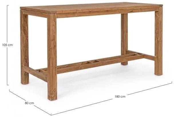 Τραπέζι Μπαρ Maricruz Μασίφ Ξύλο Teak Καφέ  180x80x105εκ. - Καφέ