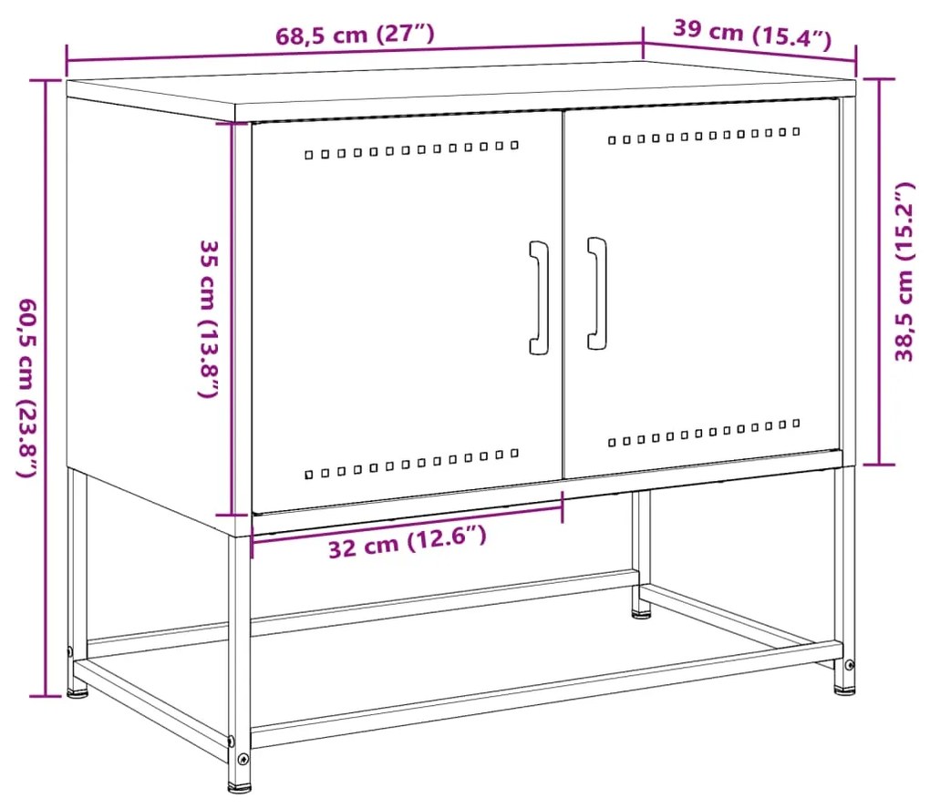 Έπιπλο Τηλεόρασης Πράσινο Λαδί 68,5x39x60,5 εκ. από Ατσάλι - Πράσινο