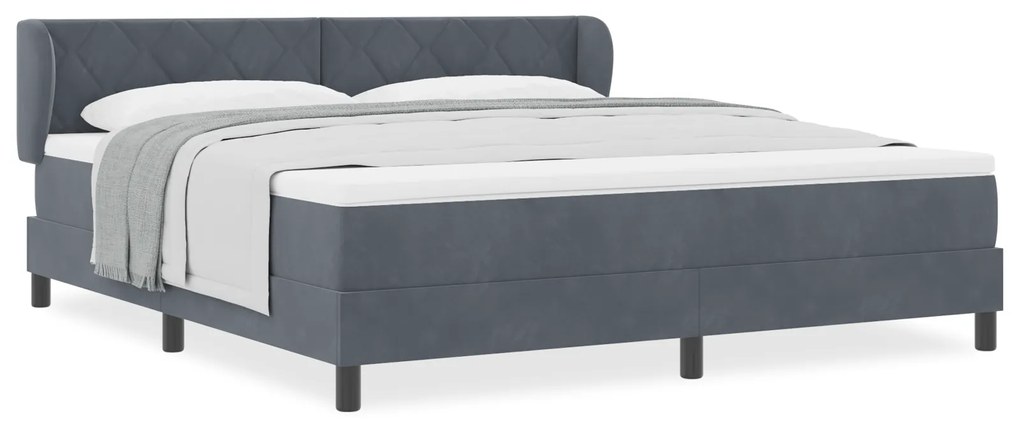 vidaXL Κρεβάτι Box Spring με Στρώμα Σκούρο Γκρι 180x200 cm Βελούδο