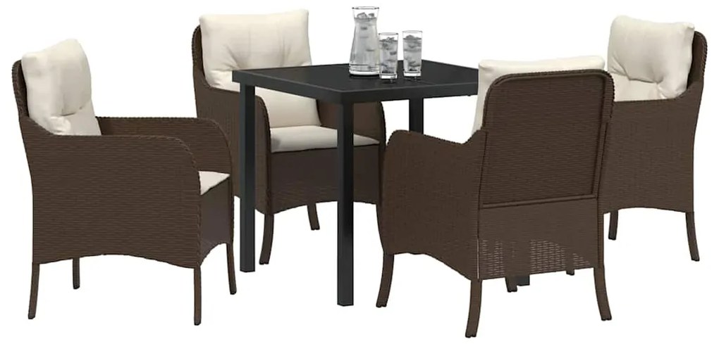 vidaXL Σέτ φαγητού για κήπο με μαξιλάρι 5 pcs Καφέ Πολυ ράταν