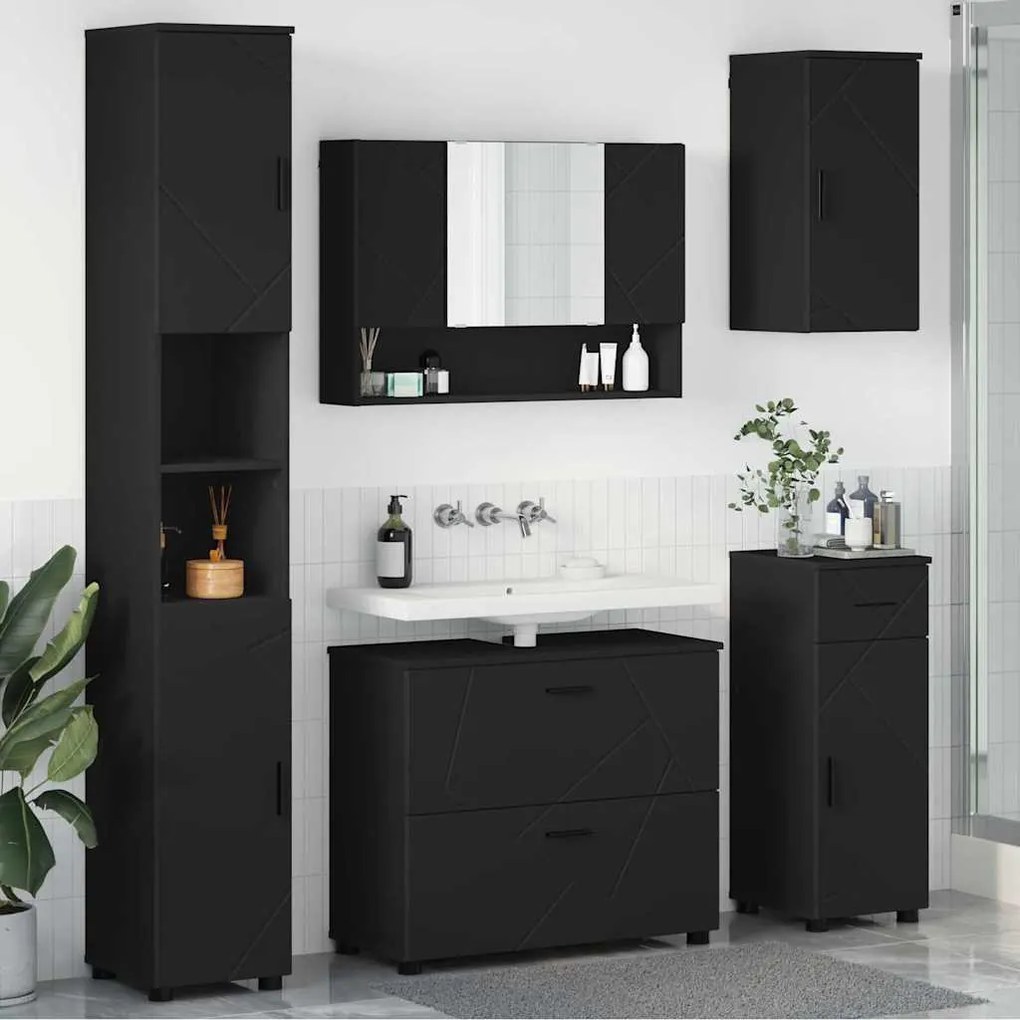 vidaXL Σετ Επίπλων Μπάνιου με συρτάρι 5 pcs Μαύρο 30 x 35 x 192 εκ.