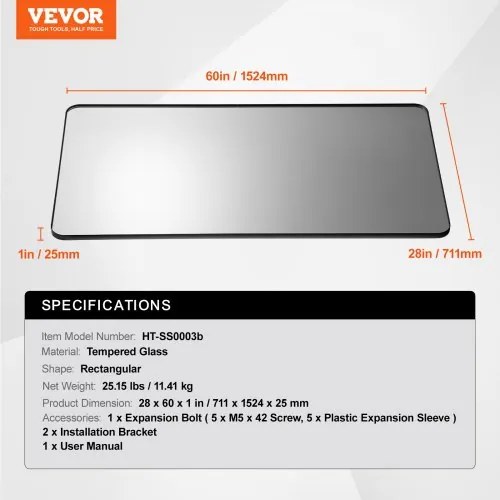 VEVOR Square Wall Mounted Mirror 28&quot; x 60&quot; Mirror with Aluminium Alloy Frame