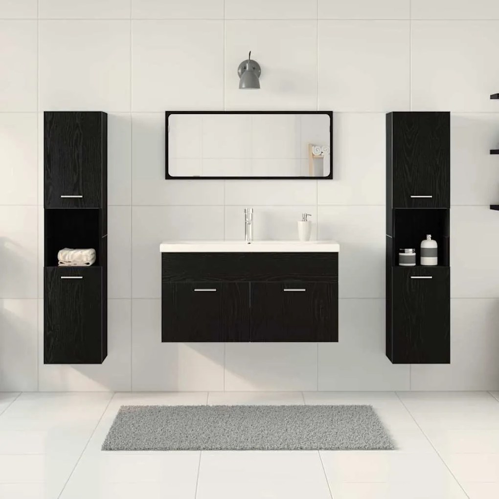 vidaXL Σετ Επίπλων Μπάνιου με ράφι 4 pcs Μαύρη Οξυά Επεξεργασμένο ξύλο