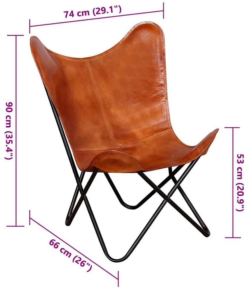 vidaXL Καρέκλα Πεταλούδα Καφέ από Γνήσιο Δέρμα