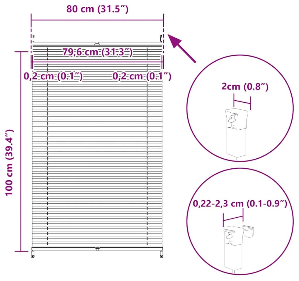Πλισέ στόρι σκίασης 80x100cm Λευκό 240601