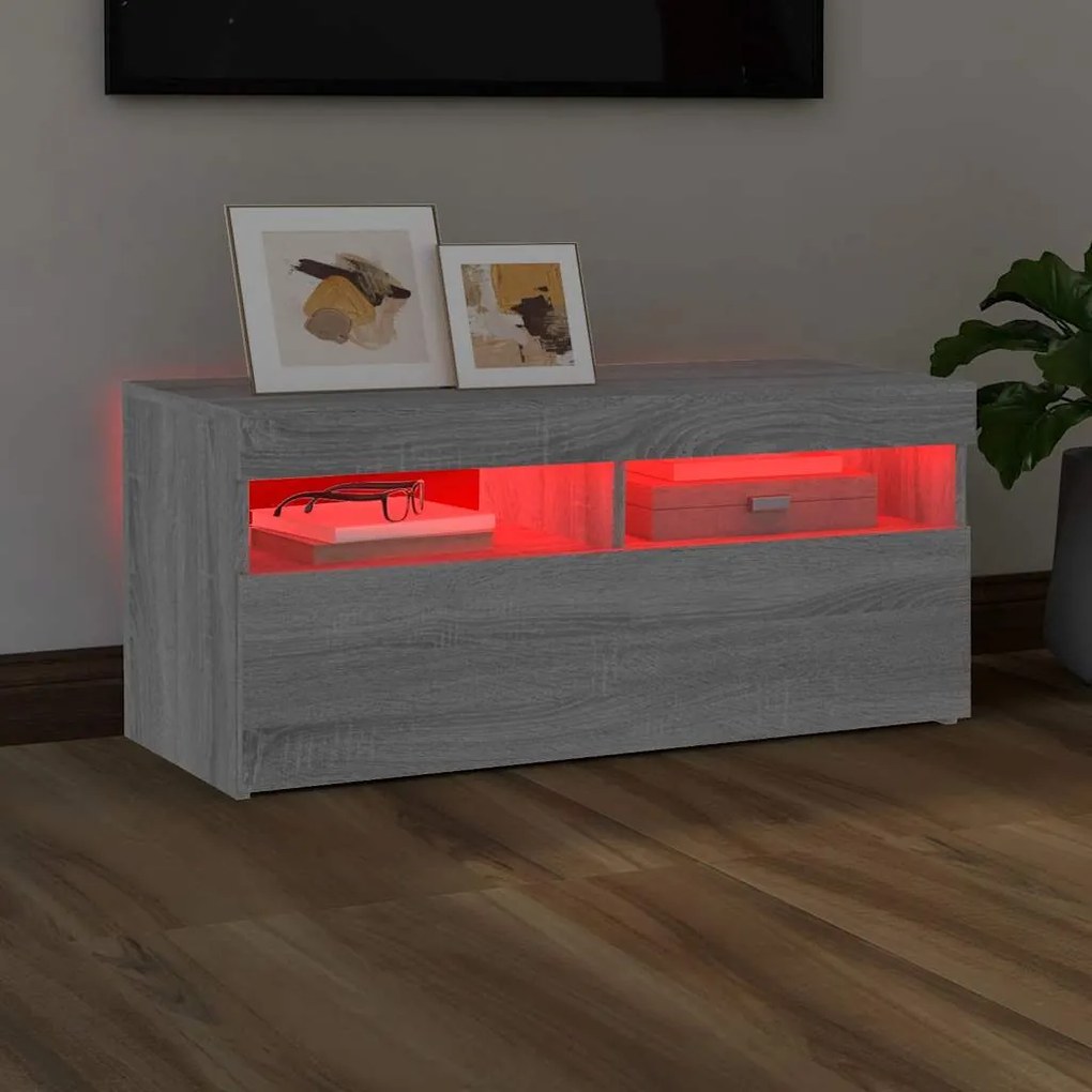 vidaXL Έπιπλο Τηλεόρασης με LED Γκρι Sonoma 90x35x40 εκ.