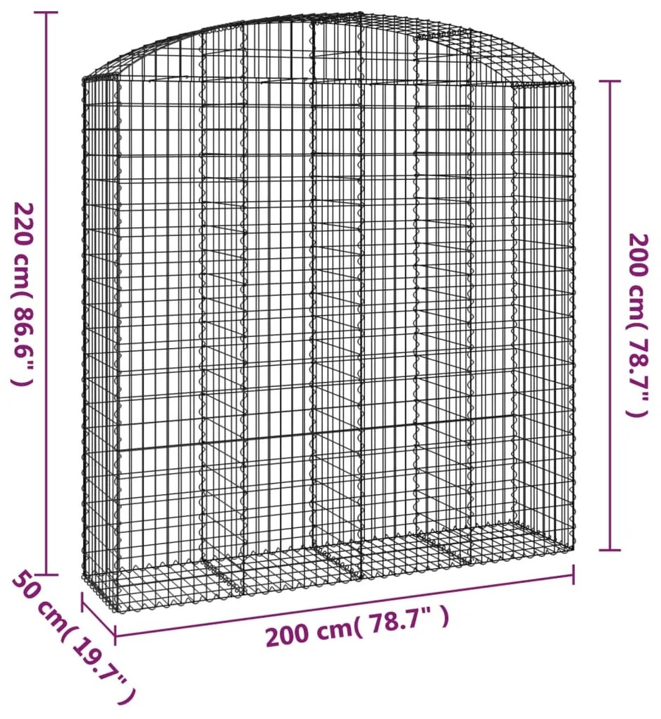 vidaXL Συρματοκιβώτιο Τοξωτό 200x50x200/220εκ. από Γαλβανισμένο Χάλυβα