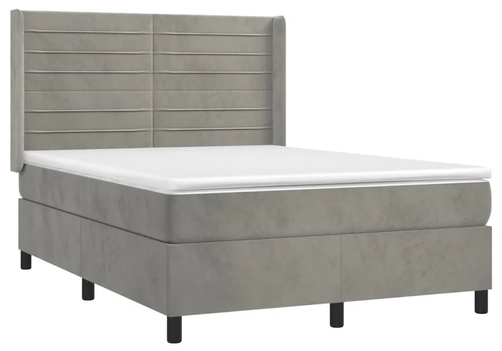 vidaXL Κρεβάτι Boxspring με Στρώμα Ανοιχτό Γκρι 140x190 εκ. Βελούδινο