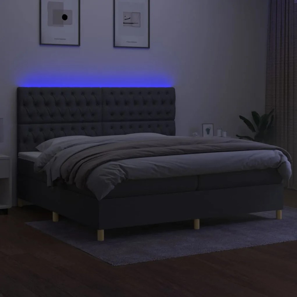 Κρεβάτι Boxspring με Στρώμα &amp; LED Σκ.Γκρι 200x200εκ. Υφασμάτινο - Γκρι