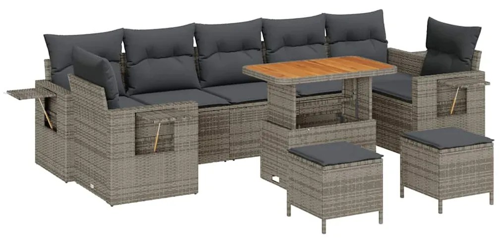 vidaXL Σετ Καναπέ Κήπου με μαξιλάρι 10 pcs Γκρι 90 x 55 x 71 cm