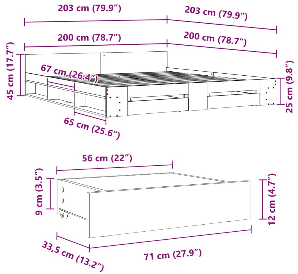 ΠΛΑΙΣΙΟ ΚΡΕΒΑΤΙΟΥ ΜΕ ΣΥΡΤΑΡΙΑ SONOMA ΔΡΥΣ 200X200ΕΚ. ΕΠΕΞ. ΞΥΛΟ 3280722