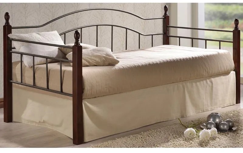 VINCENT Daybed Κρεβάτι Μονό Μέταλλο Βαφή Μαύρο, Ξύλο Καρυδί  98x201x99cm για Στρώμα 90x190 Ε8072