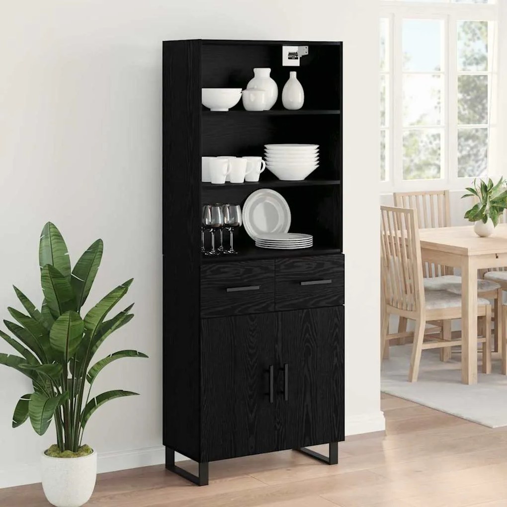 vidaXL Highboard Μαύρη Οξυά 69,5 x 34 x 180 εκ. Επεξεργασμένο ξύλο