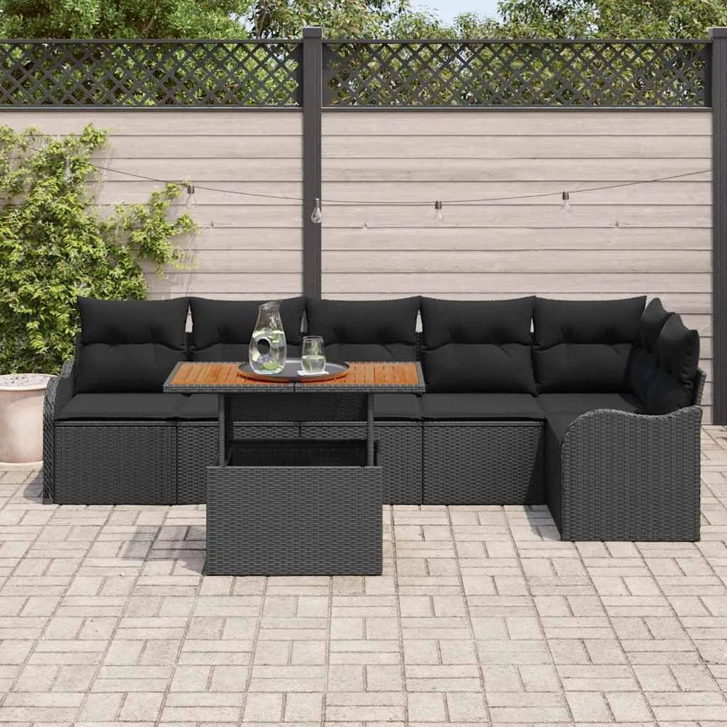 vidaXL Σετ Καναπέ Κήπου με μαξιλάρι 7 pcs Μαύρο 100 x 55 x 73 εκ