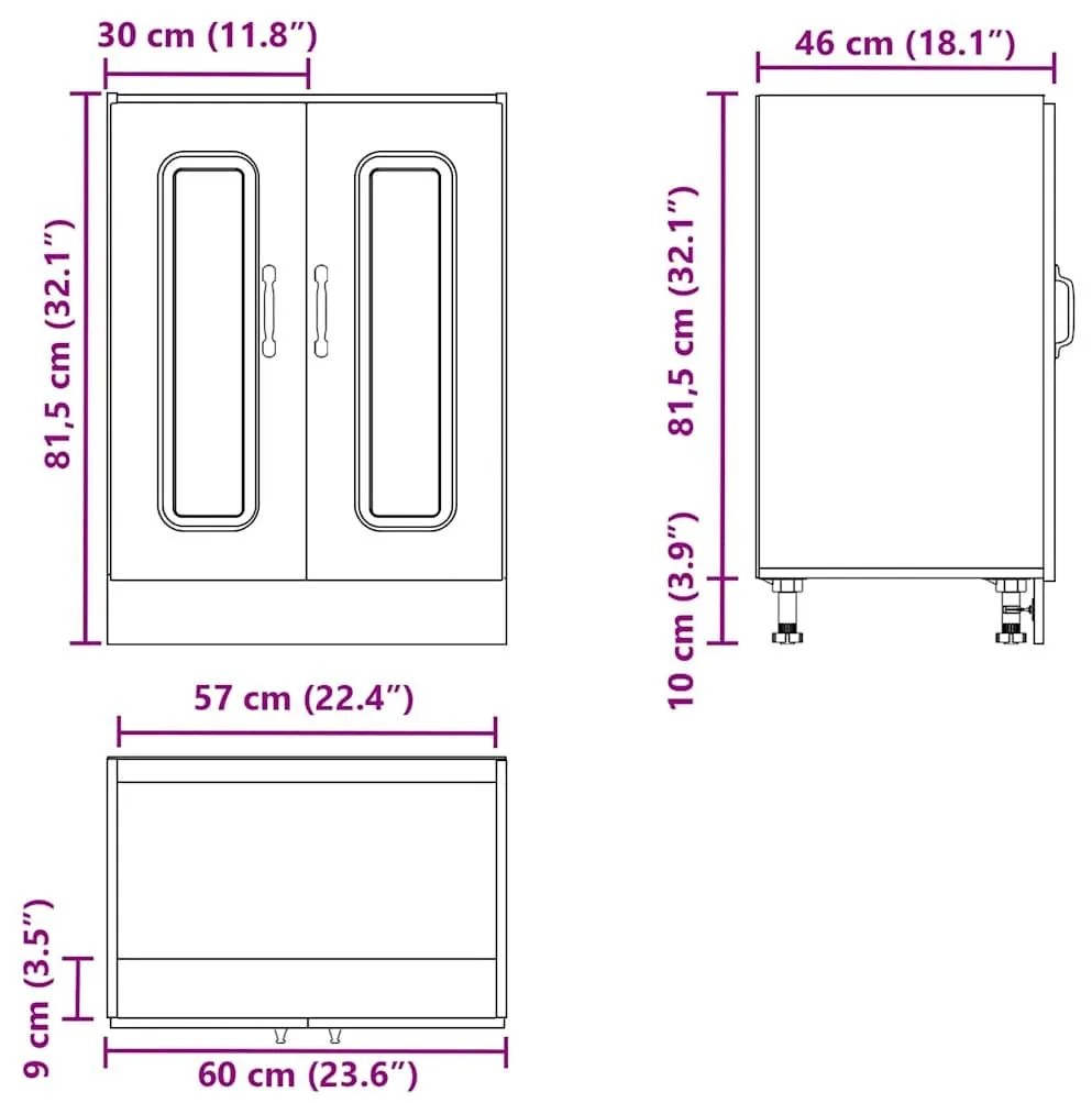 Ντουλάπι βάσης νεροχύτη Kalmar Γκρι Sonoma 60x46x81,5 εκ. - Γκρι