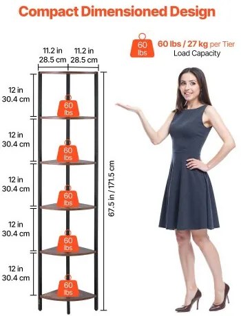 VEVOR 6 Tier Corner Shelf Tall Corner Stand with LED Light Narrow Display Rack