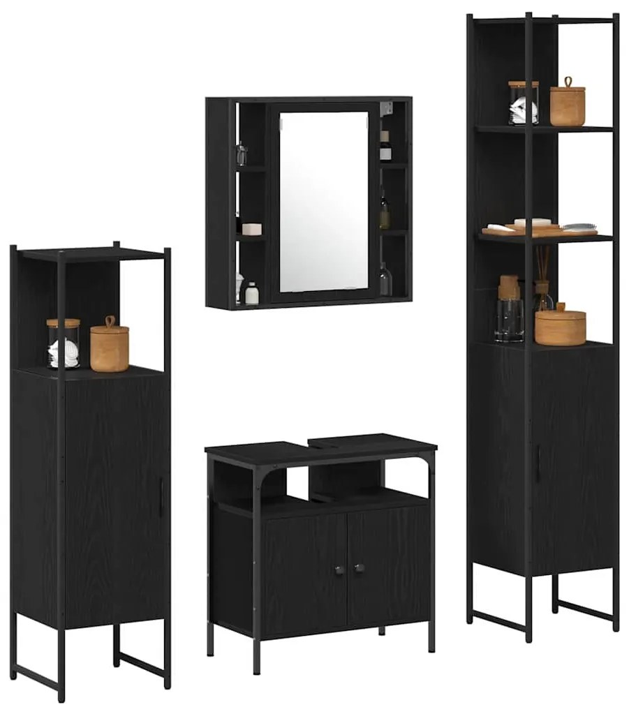 vidaXL Σετ Ντουλαπιών Μπάνιου 4 pcs Μαύρη δρυς 33 x 33 x 185.5 εκ