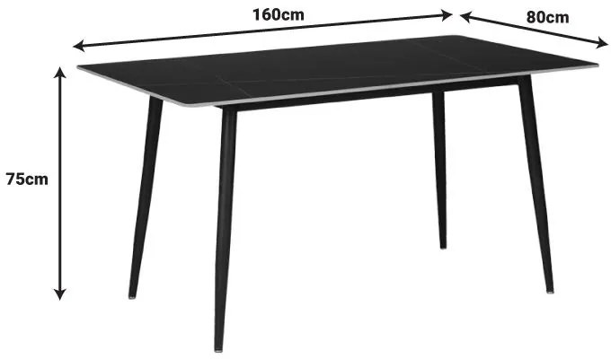 Τραπεζαρία Gustas-Bella σετ 7τμχ γκρι με μαύρο μαρμάρου 160x80x75εκ 160x80x75 εκ.