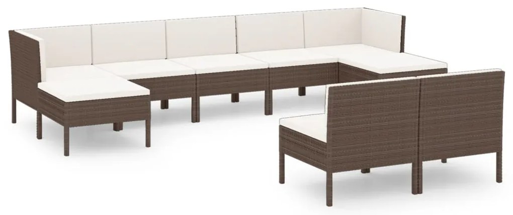 vidaXL Σαλόνι Κήπου Σετ 9 Τεμαχίων Καφέ Συνθετικό Ρατάν με Μαξιλάρια